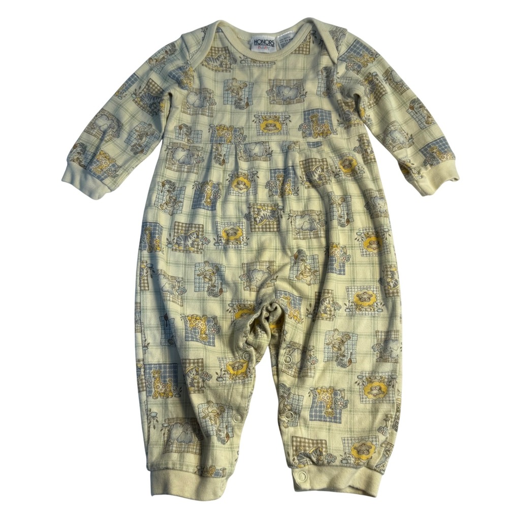 Vintage 90s Honor Baby Cottage Jungle Zoo Jumpsuit Romper 6-9 month boy safari